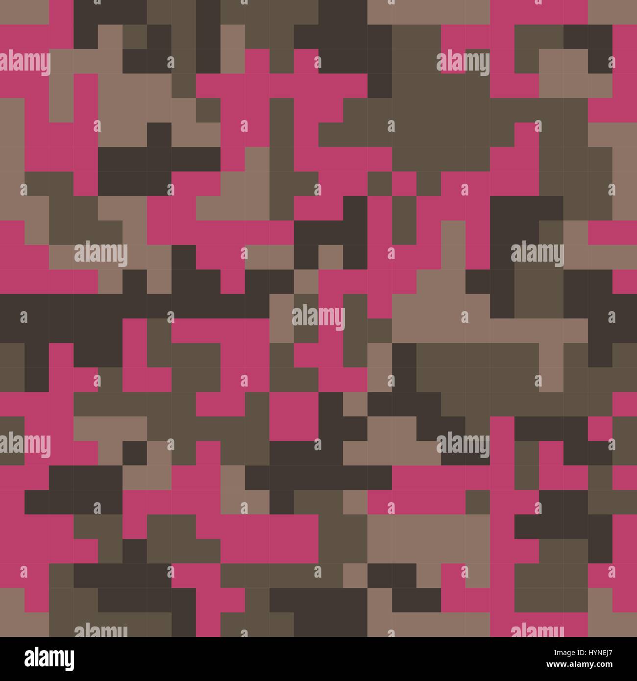 Pixel camo seamless pattern. Fashion pink trendy camouflage for game industry Stock Vector