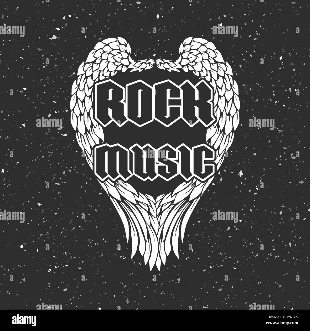 Retro t-shirt print or music disk cover with angel wings and grunge texture Stock Vector