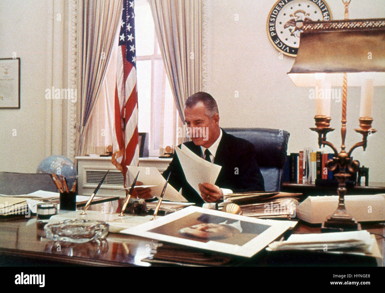 Vice-President Spiro Agnew working in his White House office. Washington, DC, 5/17/70. Stock Photo