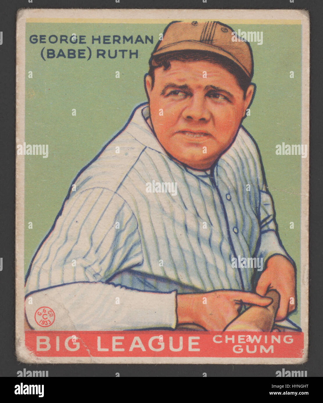George Herman (Babe) Ruth, Big League Chewing Gum baseball card. 1933. Stock Photo
