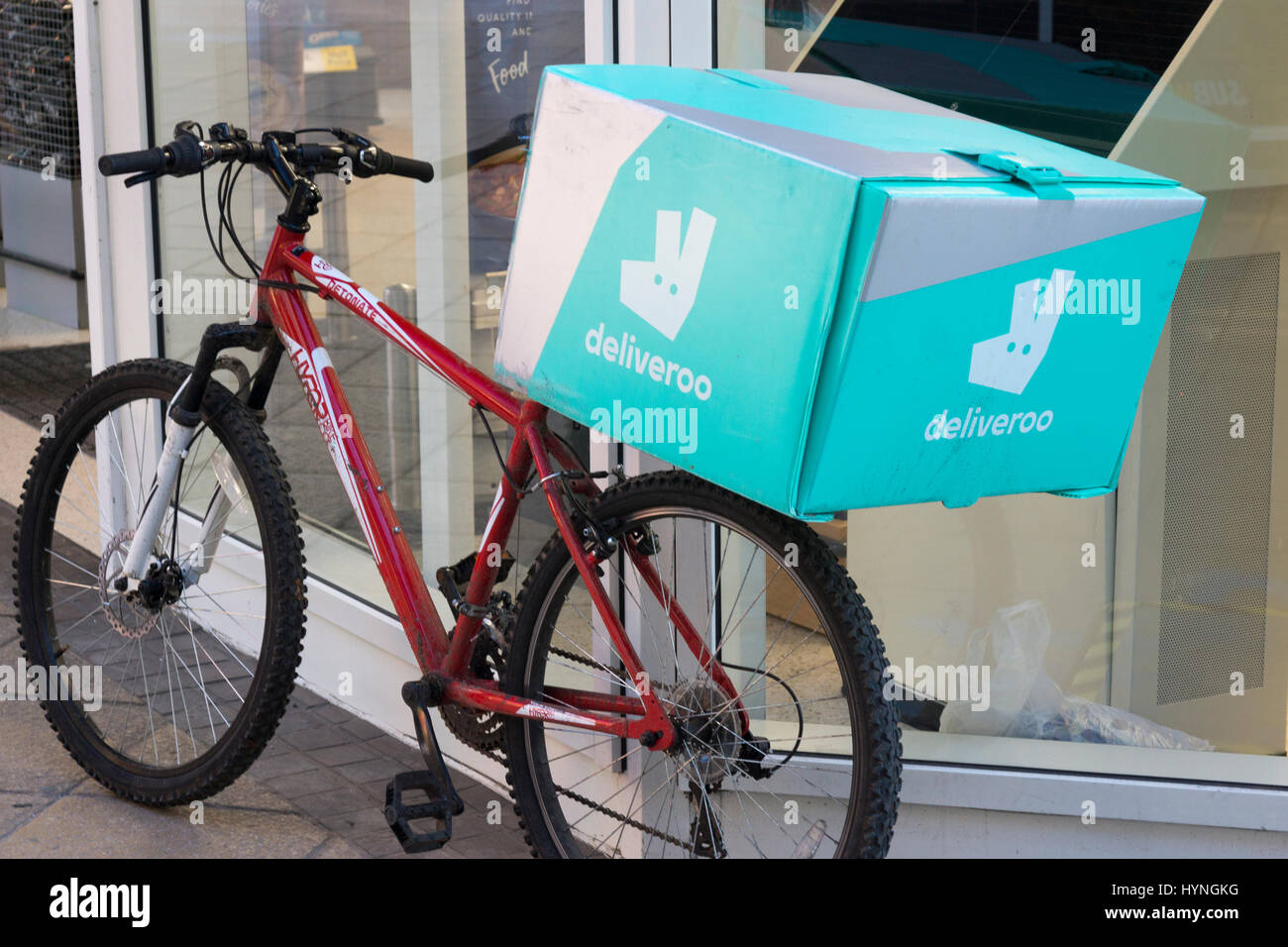 A deliveroo bicycle in Basingstoke Stock Photo
