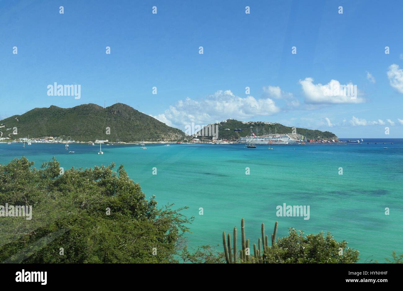 Marigot coastal view, Saint Martin Blue waters and skies of Marigot bay
