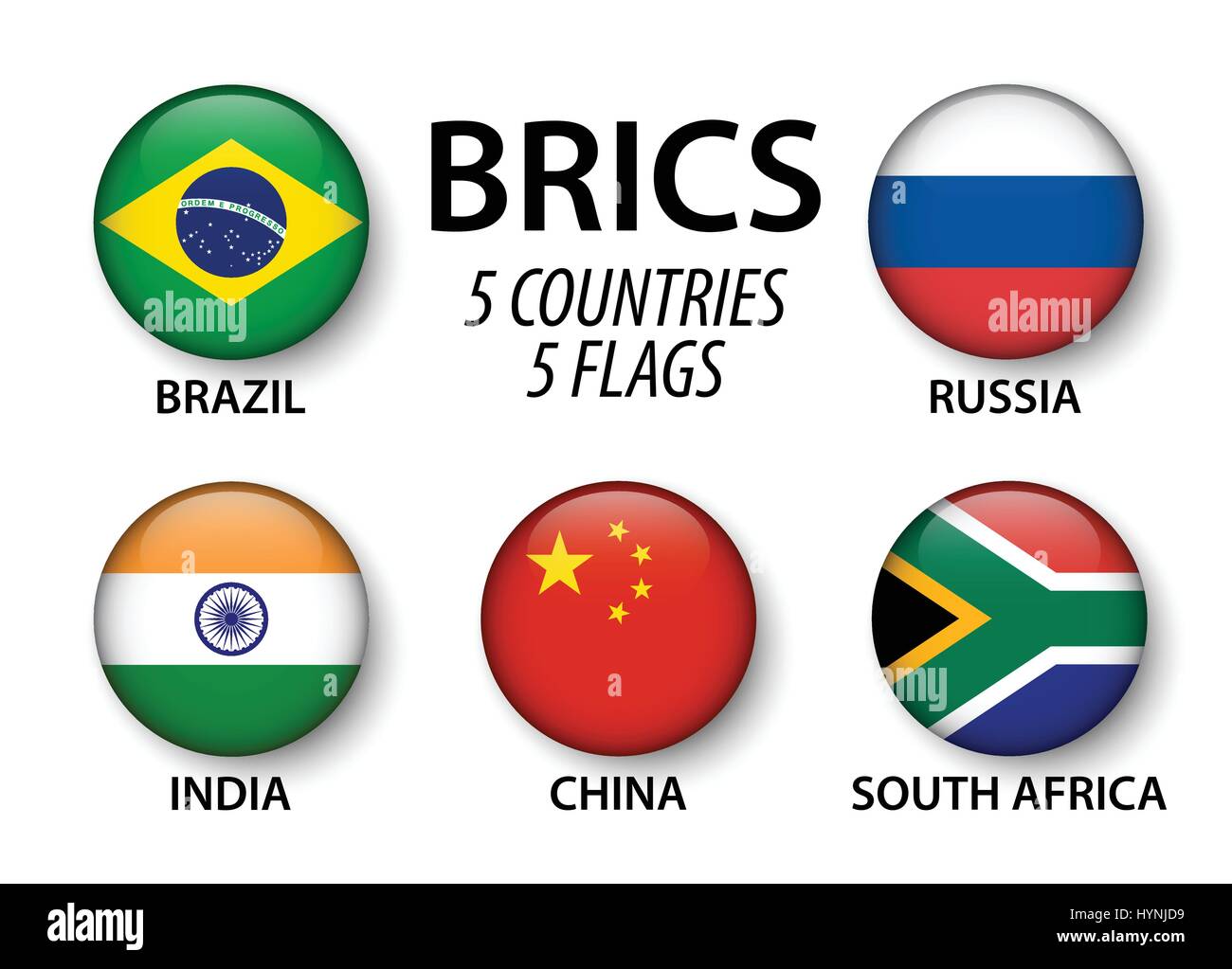 Brics Association Of 5 Countries Brazil Russia India China South Africa Stock Vector