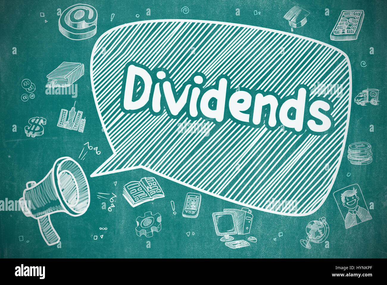 Dividends - Hand Drawn Illustration on Blue Chalkboard. Stock Photo