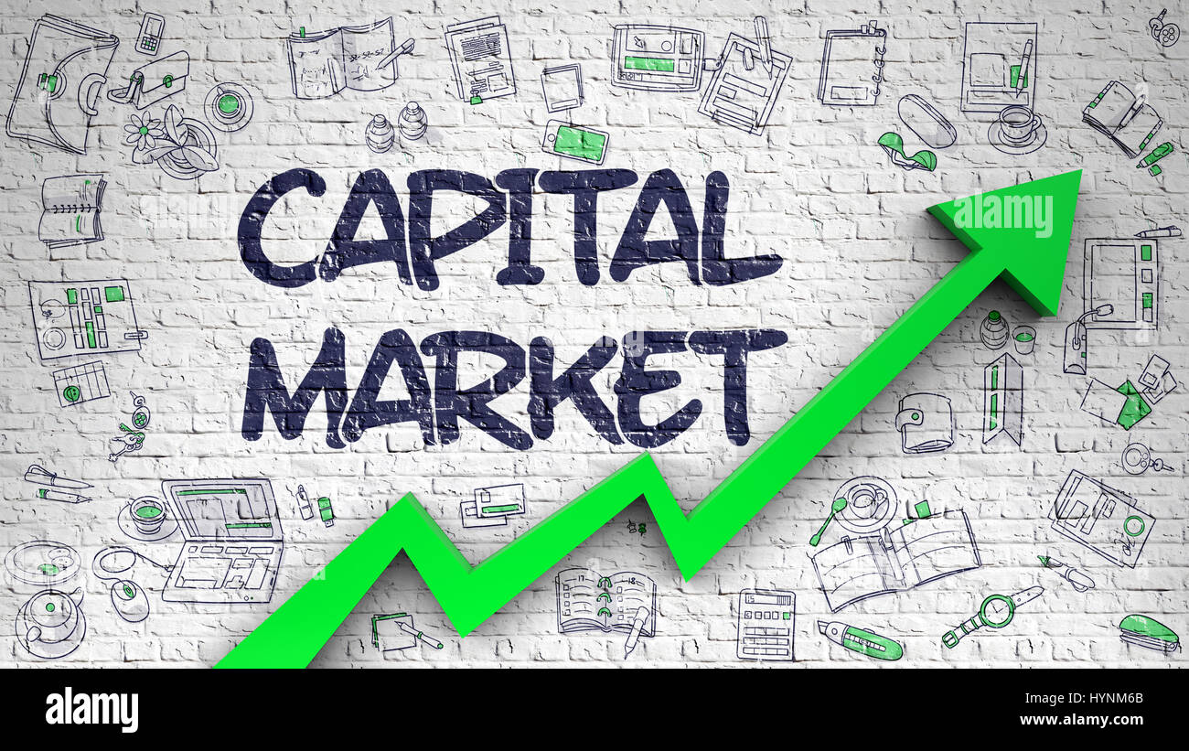 Capital Market Drawn on Brick Wall. 3d Stock Photo