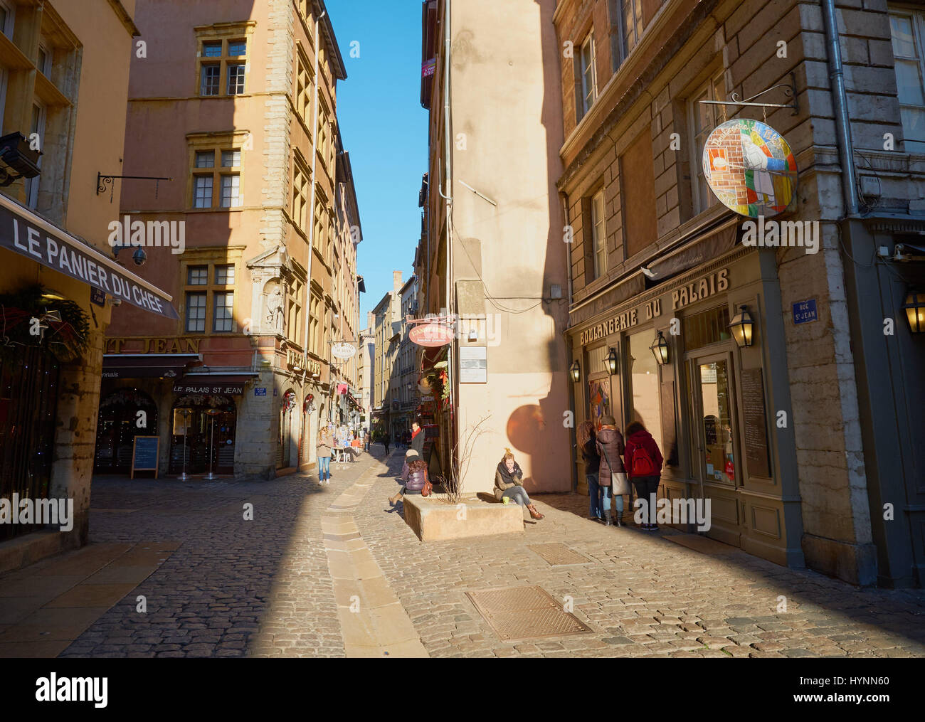 Rue St Jean in Vieux-Lyon, the city's oldest district, Lyon, Auvergne-Rhone-Alpes, France, Europe Stock Photo