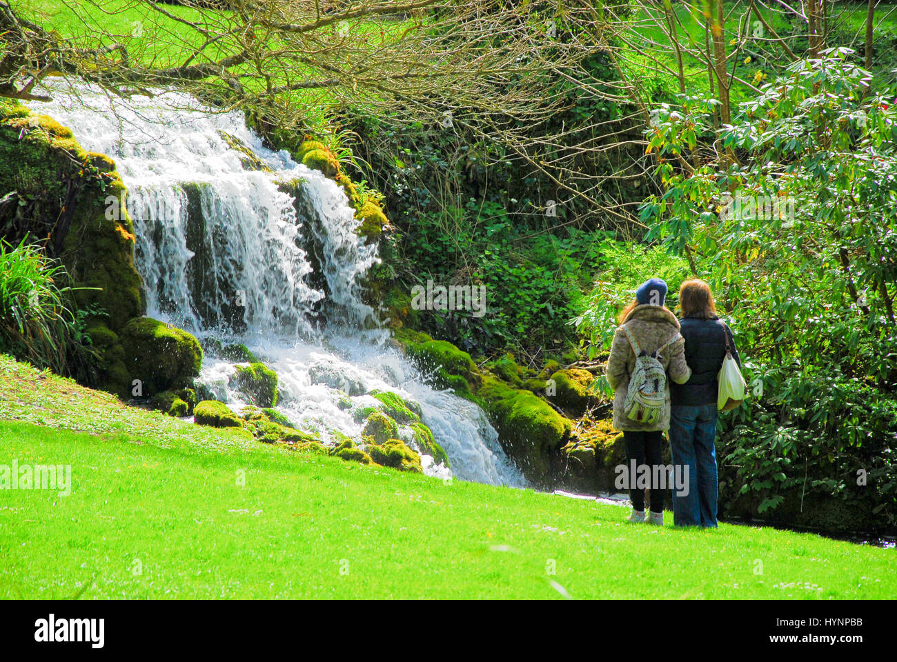 Little Bredy, Dorset, UK. 5th April, 2017. UK weather. The  cascade in the Spring sunshine at Bridehead House, Little Bredy, Dorset : as seen in the 'Broadchurch' T.V. series Credit: stuart fretwell/Alamy Live News Stock Photo