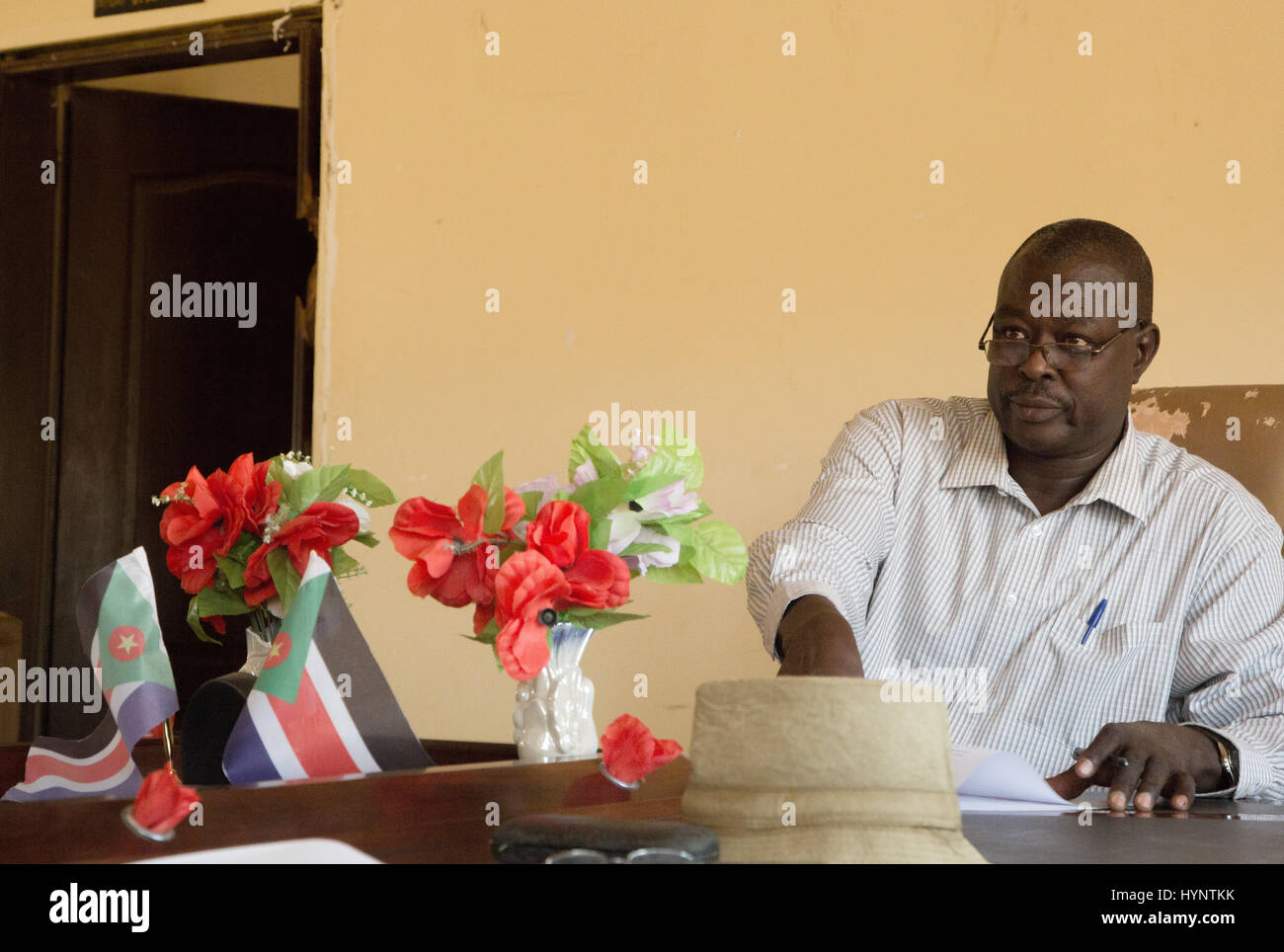 Kauda, Sudan. 21st Feb, 2017. Suleiman Jabona, deputy governer, sits at his desk in a government building in Kauda, Sudan, 21 February 2017. Kauda is the capital of the rebel-held areas. The Nuba mountains are held by the Sudanese Liberation Army and their political branch (SPLM-N). Photo: Laura Wagenknecht/dpa/Alamy Live News Stock Photo