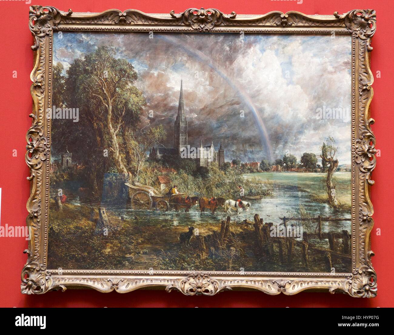 Edinburgh, UK. 6th Apr, 2017. The Scottish National Gallery hosts one of British arts finest masterpieces, Constable's Salisbury Cathedral from the Meadows (1831). The display is part of Aspire, a partnership programme touring the painting across the UK. Credit: Rich Dyson/Alamy Live News Stock Photo
