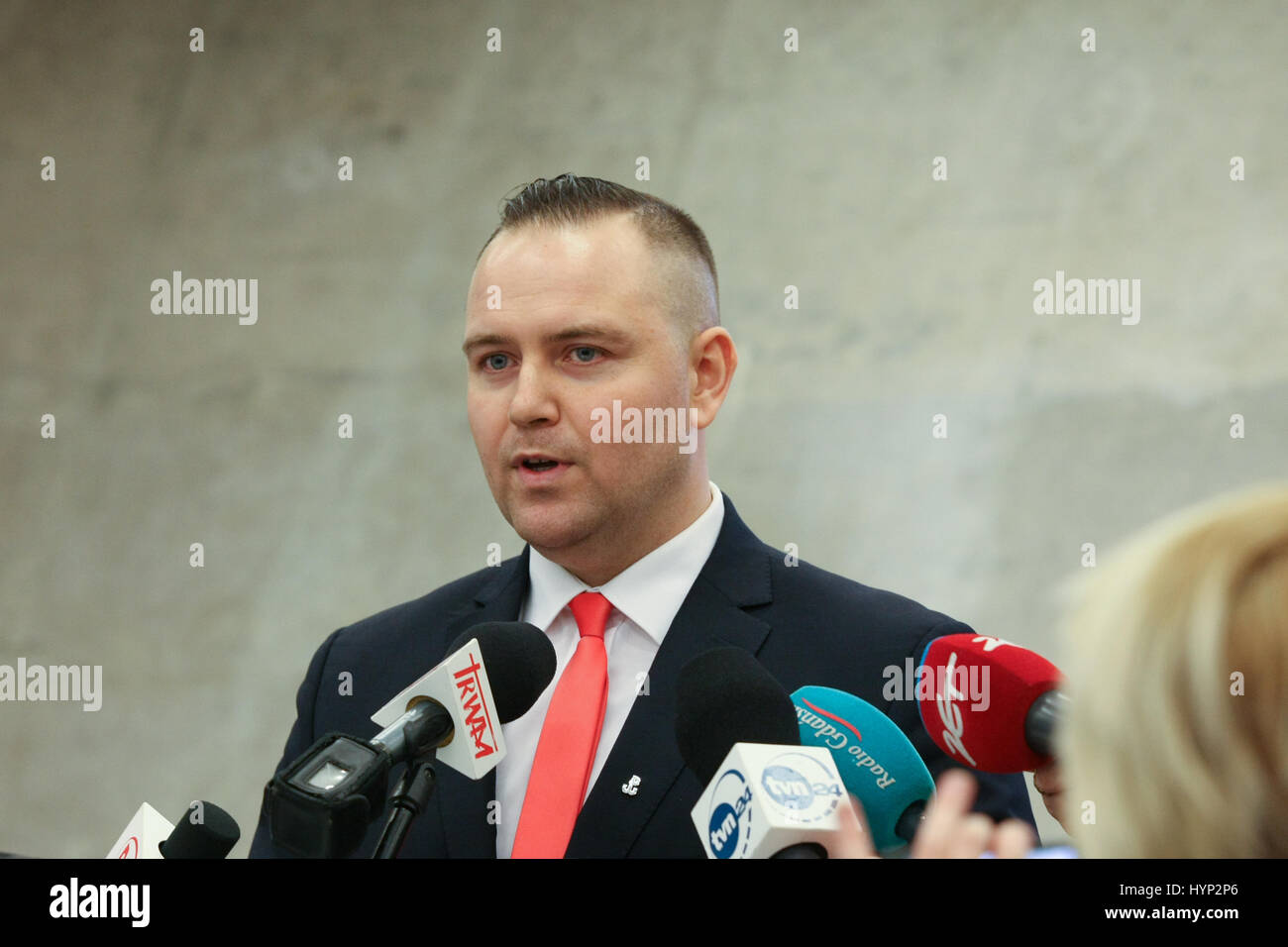 Gdansk, Poland. 6th April, 2017. Karol Nawrocki the new Secon World War Museum director is seen on 6 April 2017  in Gdansk, Poland The Minister of Culture merged the Second World War Museum with existing only on paper Westerplatte Museum and exchanged the director. Credit: Michal Fludra/Alamy Live News Stock Photo