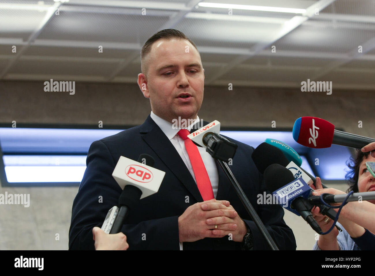 Gdansk, Poland. 6th April, 2017. Karol Nawrocki the new Secon World War Museum director is seen on 6 April 2017  in Gdansk, Poland The Minister of Culture merged the Second World War Museum with existing only on paper Westerplatte Museum and exchanged the director. Credit: Michal Fludra/Alamy Live News Stock Photo