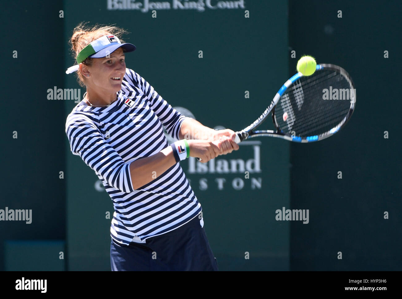 Charleston, South Carolina, USA. 6th Apr, 2017. Irina-Camelia Begu (ROU) defeated Samantha Stosur (UAS) 7-5, 6-3, at the Volvo Car Open being played at Family Circle Tennis Center in Charleston, South Carolina. © Leslie Billman/Tennisclix/Cal Sport Media/Alamy Live News Stock Photo
