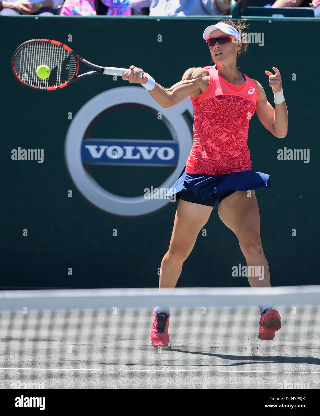 Charleston, South Carolina, USA. 6th Apr, 2017. Samantha Stosur (AUS) loses to Irina-Camelia Begu (ROU) 7-5, 6-3, at the Volvo Car Open being played at Family Circle Tennis Center in Charleston, South Carolina. © Leslie Billman/Tennisclix/Cal Sport Media/Alamy Live News Stock Photo