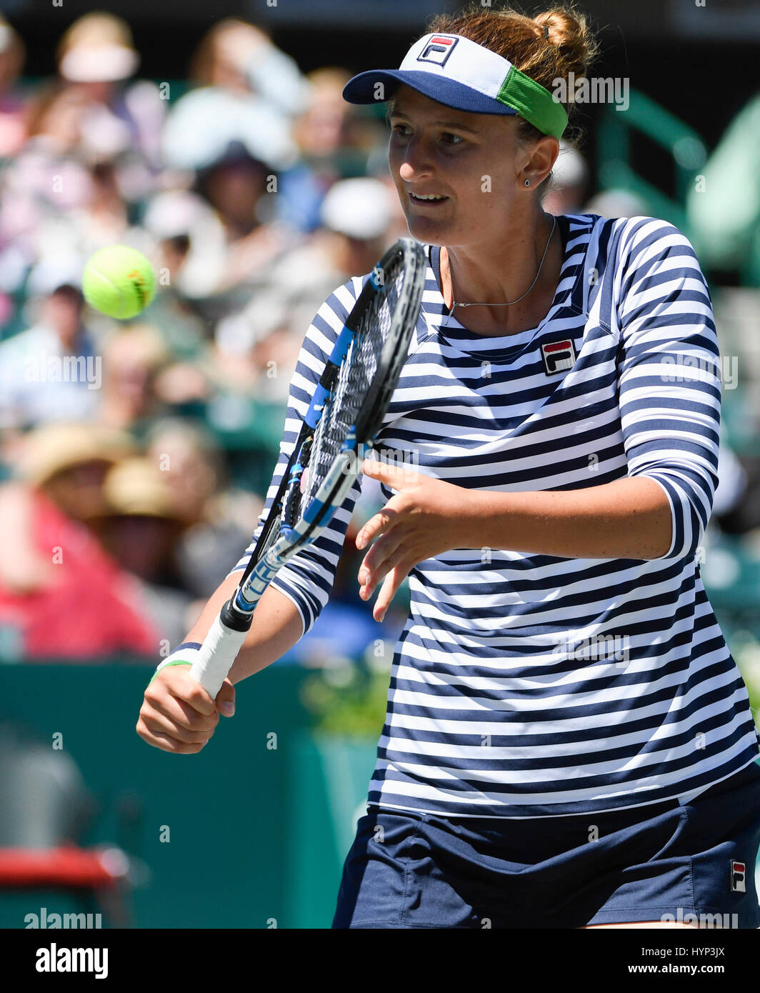 Charleston, South Carolina, USA. 6th Apr, 2017. Irina-Camelia Begu (ROU) defeated Samantha Stosur (UAS) 7-5, 6-3, at the Volvo Car Open being played at Family Circle Tennis Center in Charleston, South Carolina. © Leslie Billman/Tennisclix/Cal Sport Media/Alamy Live News Stock Photo