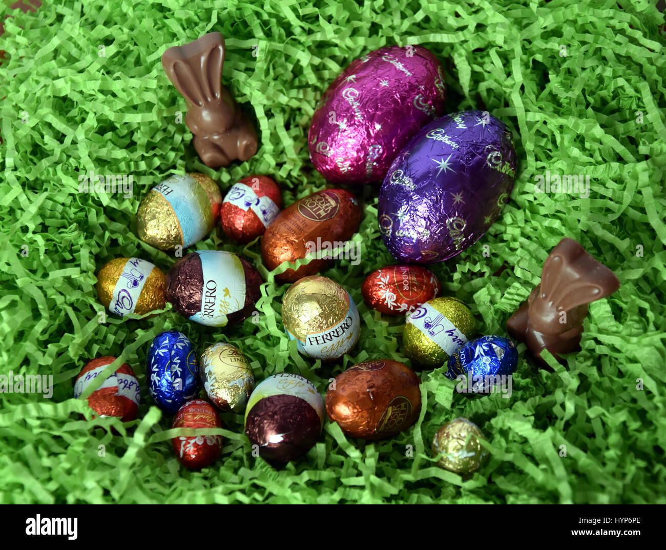 Sydney, Australia April 2, 2017. Different type of chocolate eggs and