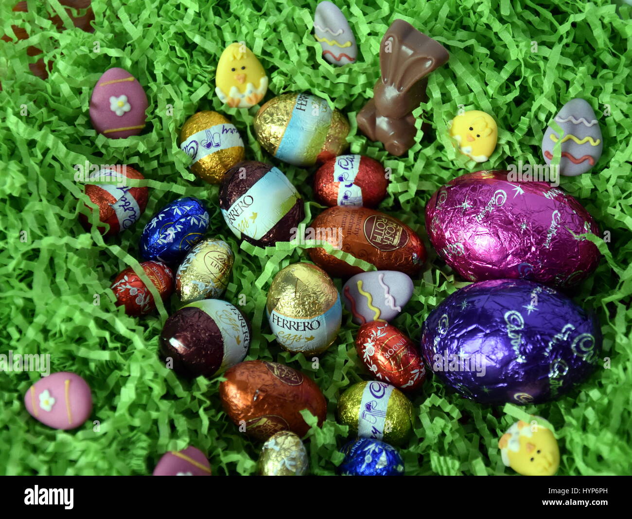 Sydney, Australia April 2, 2017. Different type of chocolate eggs and