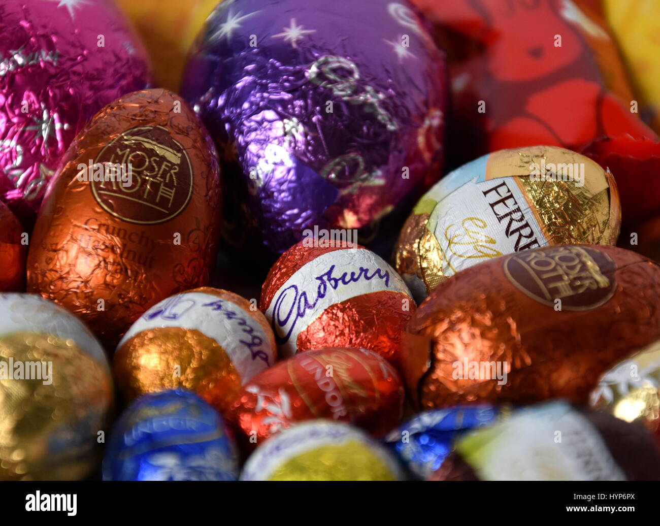 Sydney, Australia April 2, 2017. Different type of chocolate eggs and