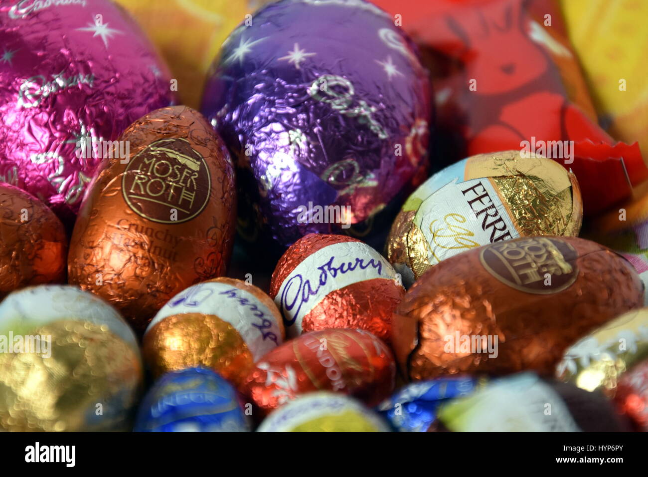 Sydney, Australia April 2, 2017. Different type of chocolate eggs and