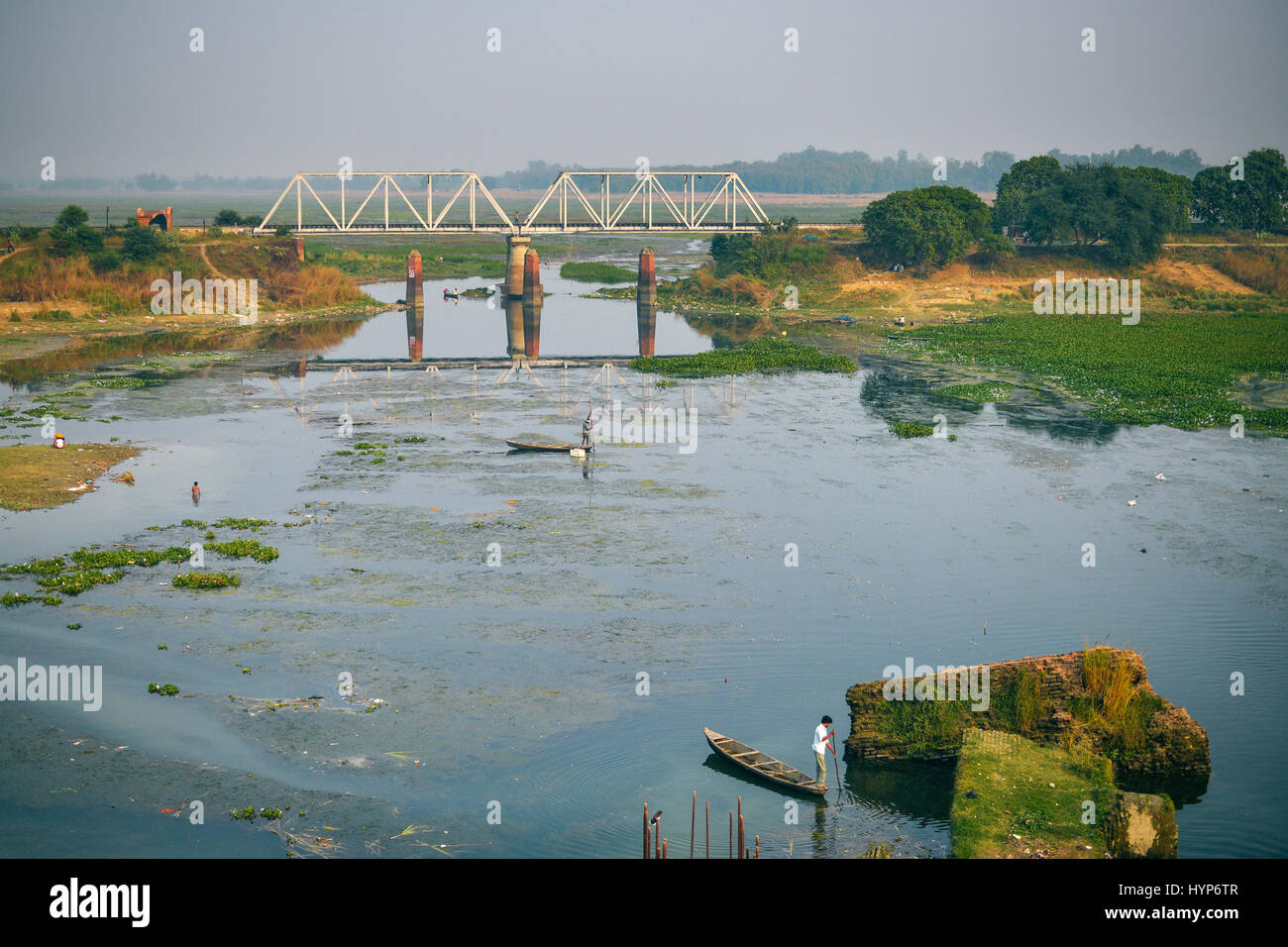 Life of India : Fishing boat in a river of India Stock Photo