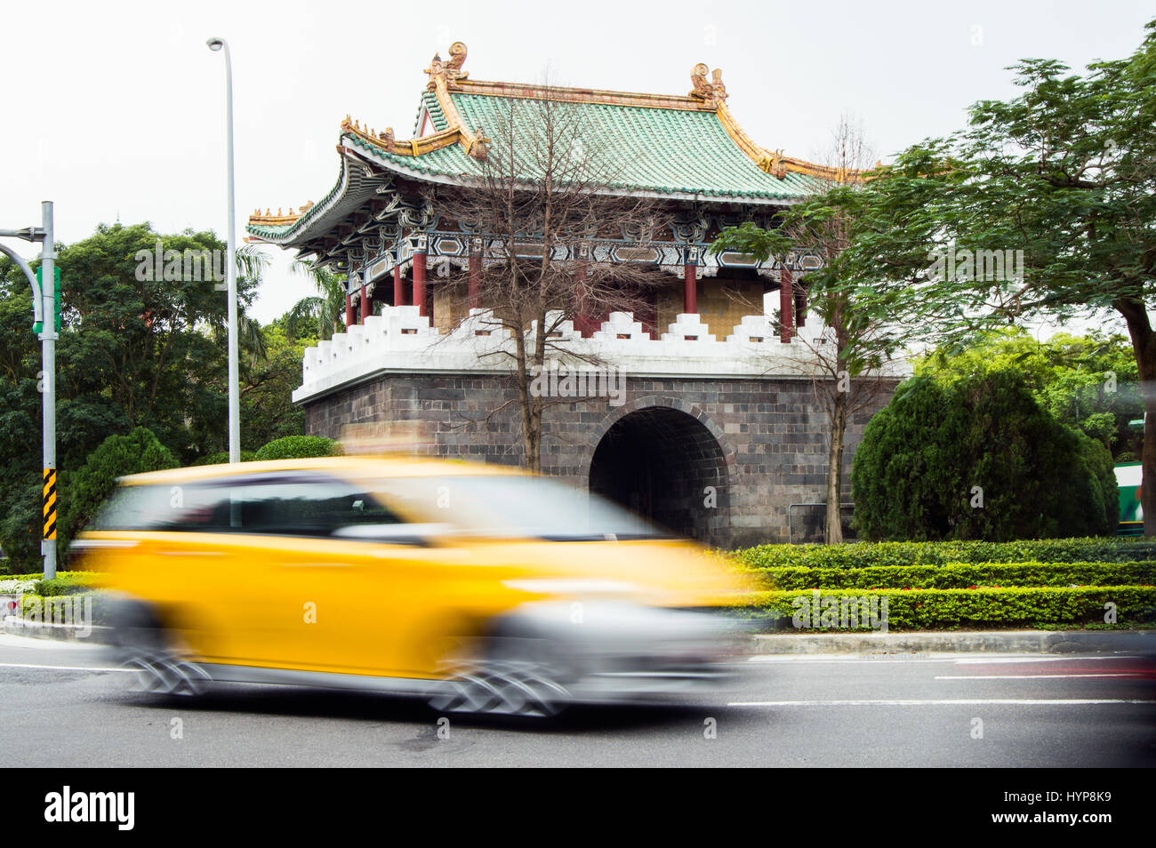 Street scene with old city gate, Zhongzheng,Taipei, Taiwan Stock Photo