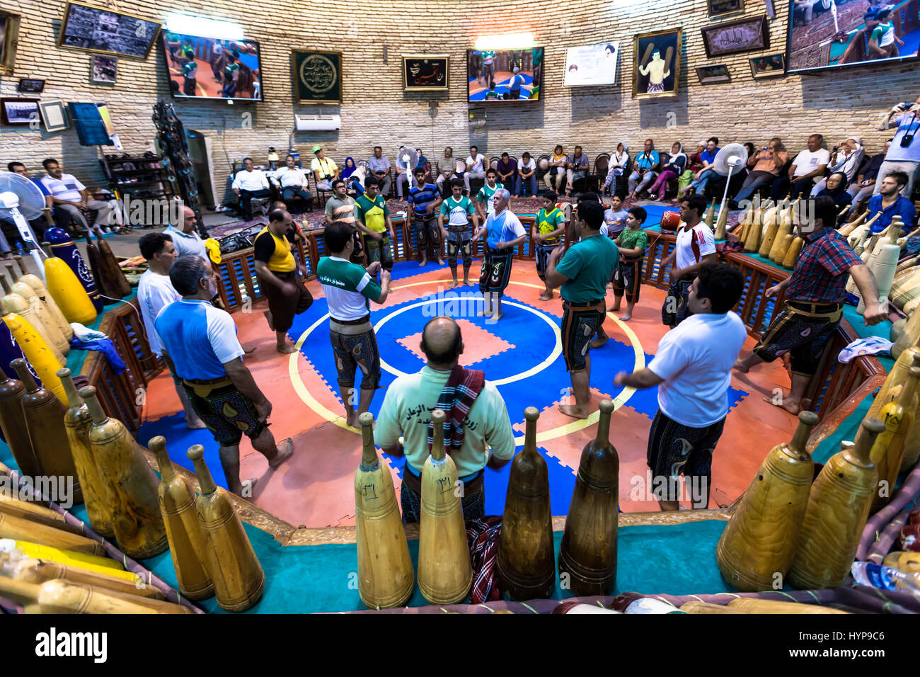 August 11,2014 , Yazd, Iran. Men Training At Saheb A Zaman Club Zurkhaneh Stock Photo