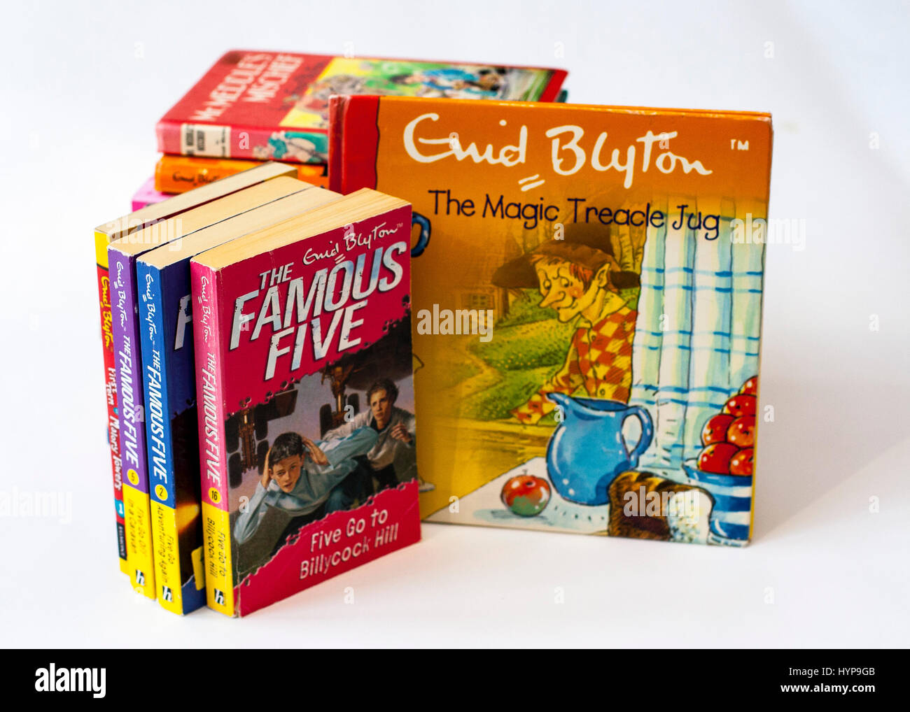 Stack / Pile of Enid Blyton Books, classic kids books, childrens books, young readers reading concept, childhood Stock Photo