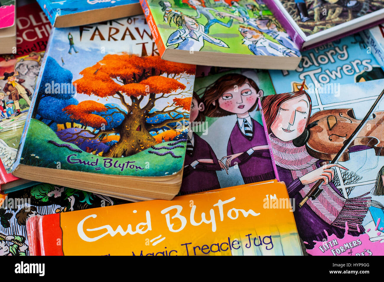 Stack / Pile of Enid Blyton Books, classic kids books, childrens books, young readers Stock Photo