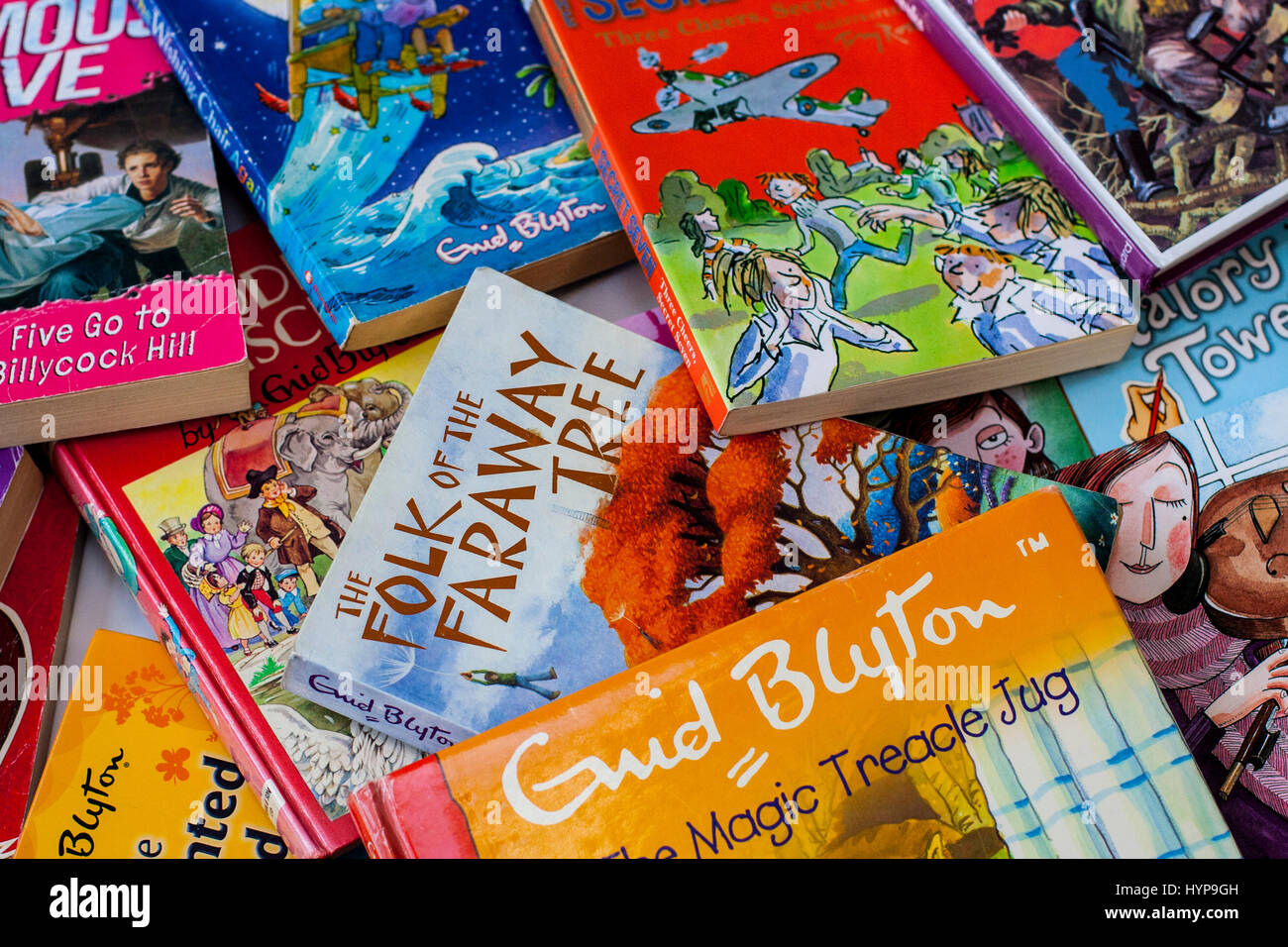 Stack / Pile of Enid Blyton Books, classic kids books, young readers childrens book, kids books, reading concept, childhood Stock Photo
