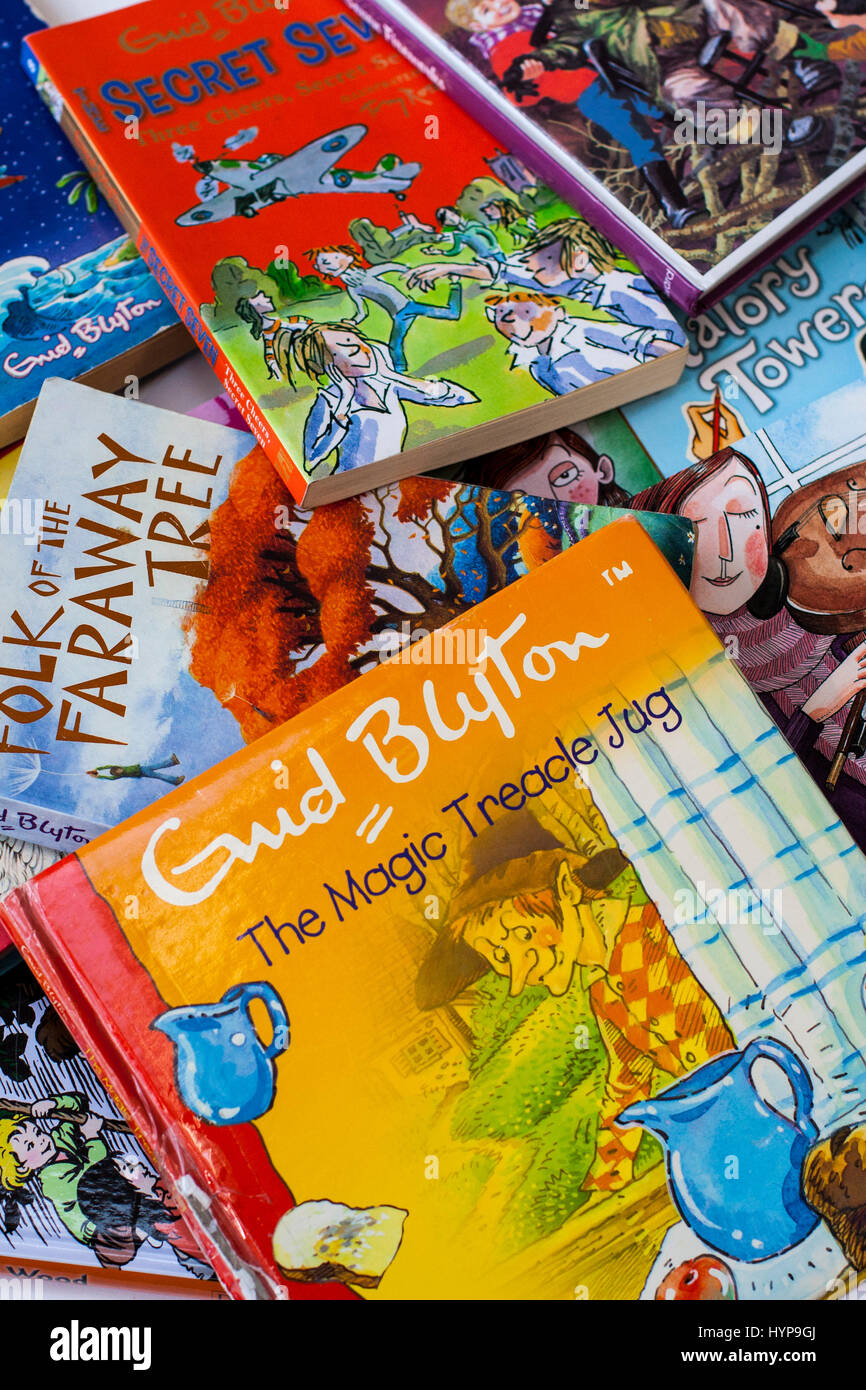 Stack / Pile of Enid Blyton Books, classic kids books, childrens books, young readers Stock Photo