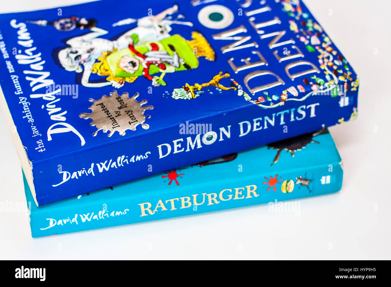 David Walliams book covers- Demon Dentist & Ratburger, childrens books, kids books,  reading concept, childhood favourites Stock Photo