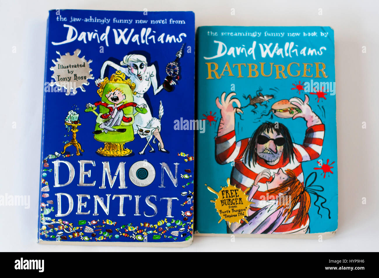 David Walliams book covers- Demon Dentist & Ratburger childrens book, kids books, reading concept, childhood Stock Photo