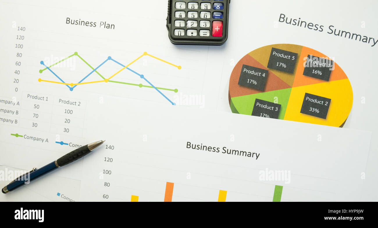 Business summary or Business plan report with Charts and graphs in Business concept, vintage style Stock Photo