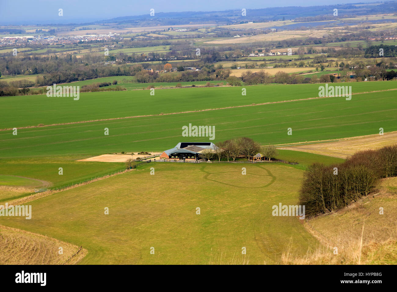 Chalk fields and clay vale, North Wessex Downs, Wiltshire, England, UK near Calstone Wellington Stock Photo