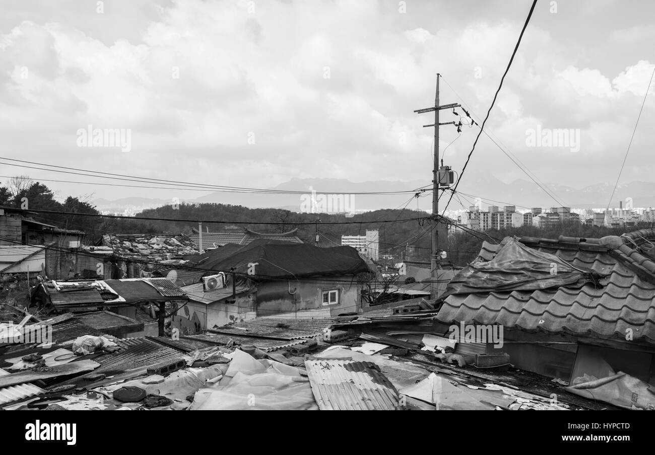 View of the last poor hillside village called Baeksa Village(104 town or 104 village) in Seoul, Korea. Stock Photo