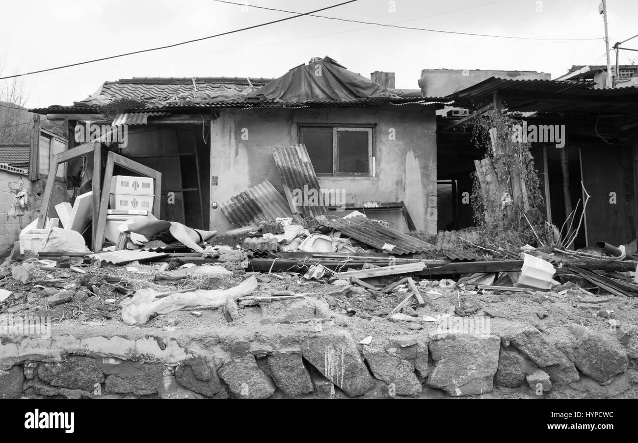View of the last poor hillside village called Baeksa Village(104 town or 104 village) in Seoul, Korea. Stock Photo