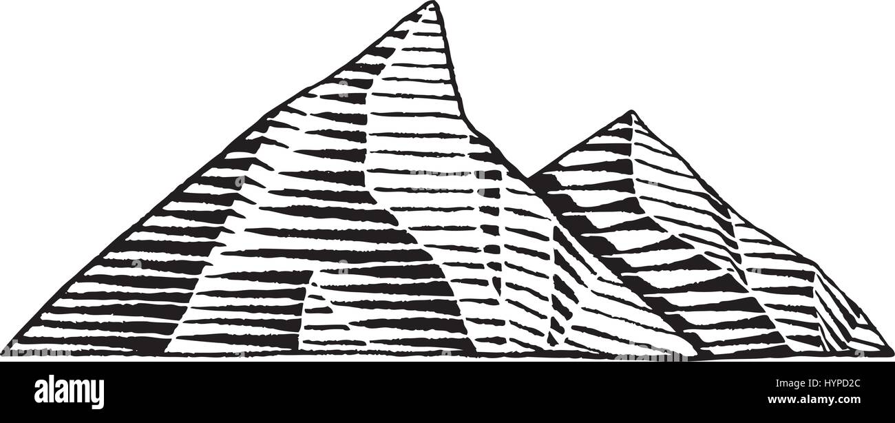 Vector Illustration of a Scratchboard Style Ink Drawing of Mountains