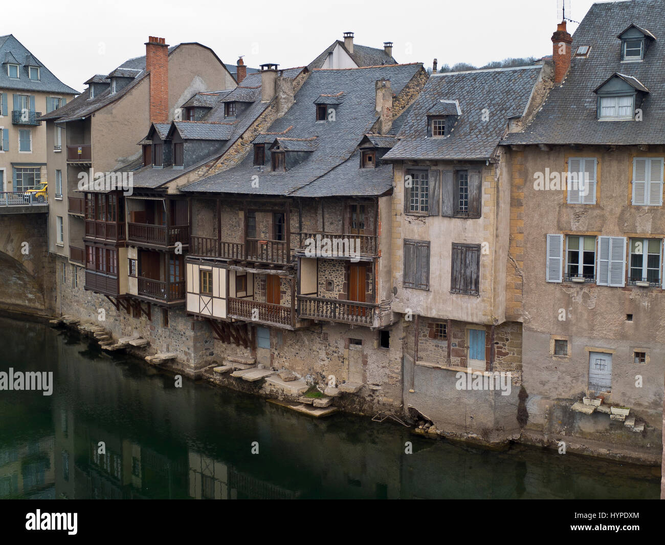 France, Occitanie, Aveyron, Espalion, old houses along the Lot river Stock Photo