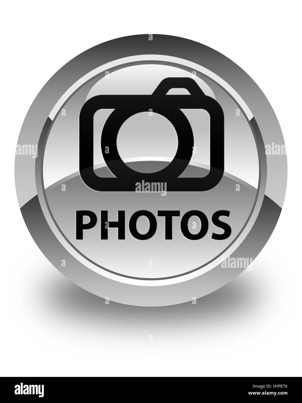 Photos (camera icon) isolated on glossy white round button abstract illustration Stock Photo