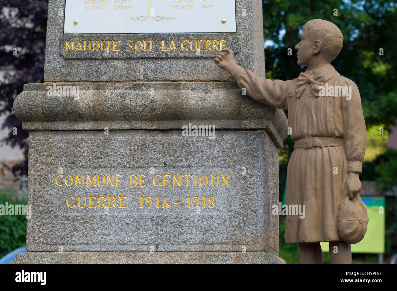 France, Center France, Gentioux, war memorial with the inscription 'Cursed be war' Stock Photo