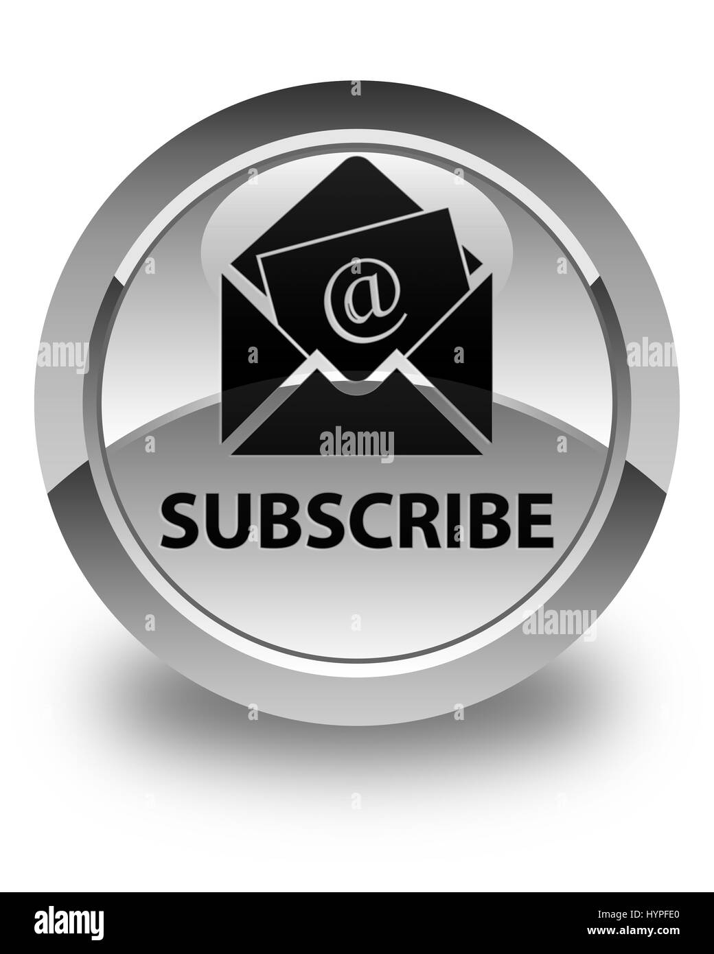 Subscribe (newsletter email icon) isolated on glossy white round button ...