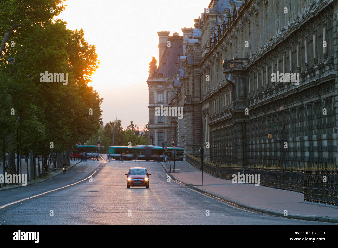 France, Paris, Quai Francois Mitterrand along the south wing of the Louvre Museum, evening Stock Photo