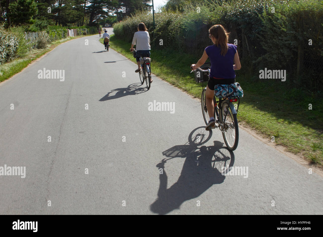 France, North-Western France, Ile d'Yeu, bicycle ride on a road from Port-Joinville Stock Photo