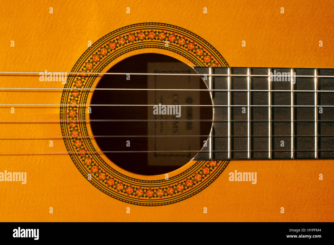 Close-up on a classical guitar. Stock Photo