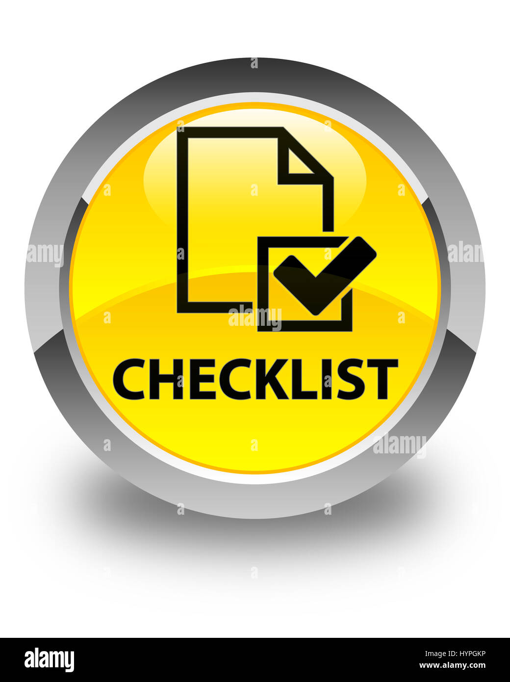 Checklist isolated on glossy yellow round button abstract illustration ...