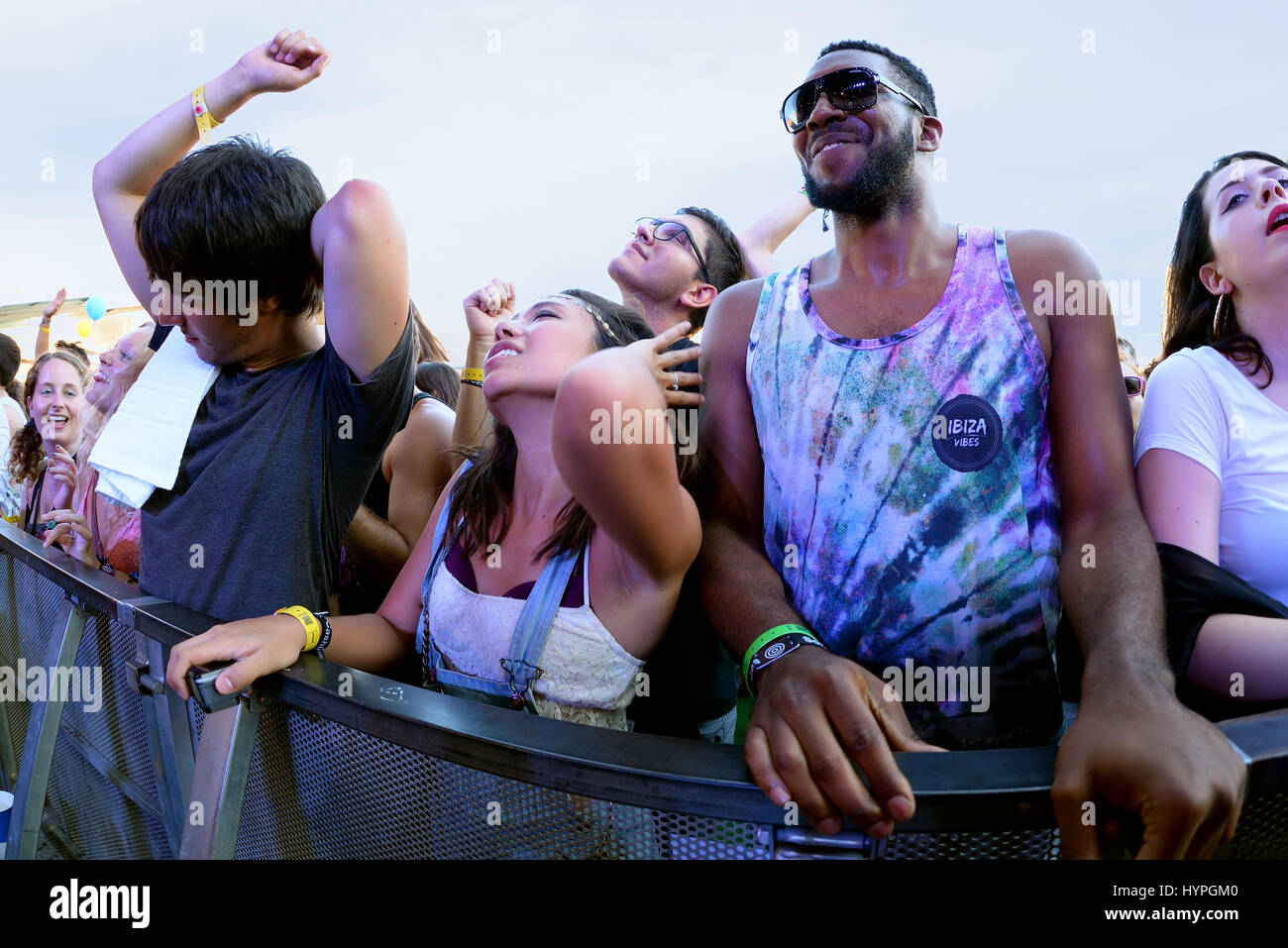 BARCELONA - JUN 20: People in a concert at Sonar Festival on June 20, 2015 in Barcelona, Spain. Stock Photo