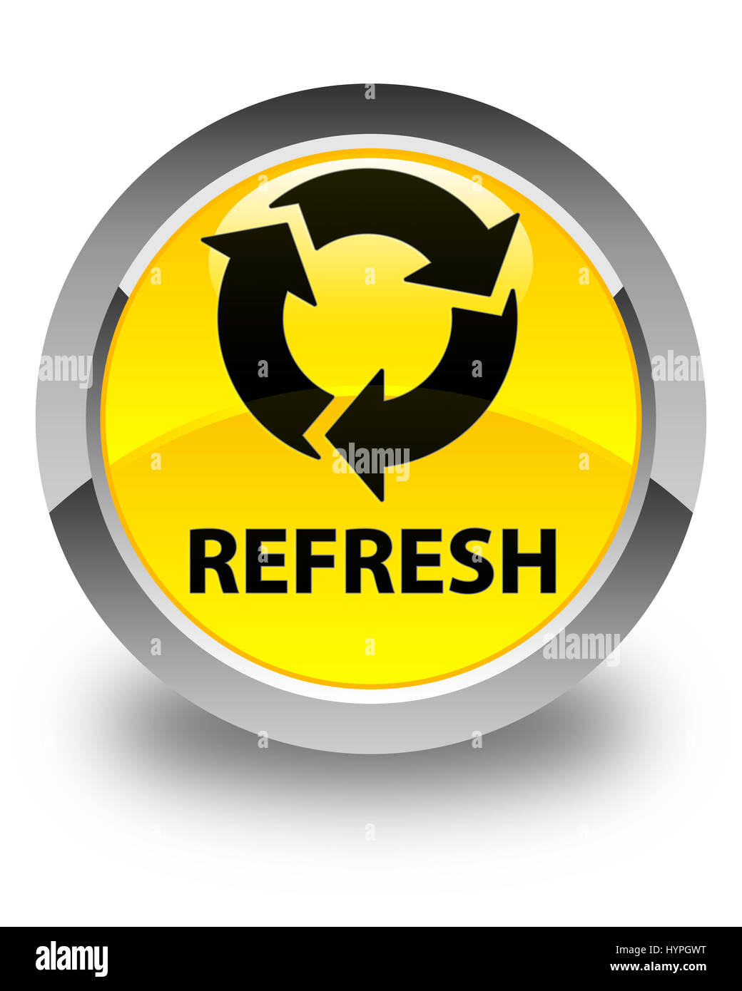 Refresh Lettering Yellow Refresh isolated on glossy yellow round button abstract illustration ...