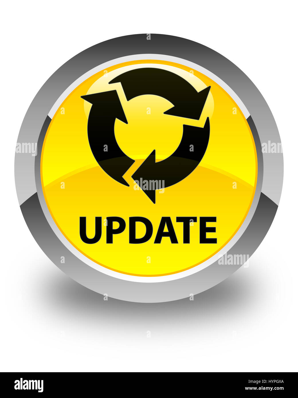 Update (refresh icon) isolated on glossy yellow round button abstract ...
