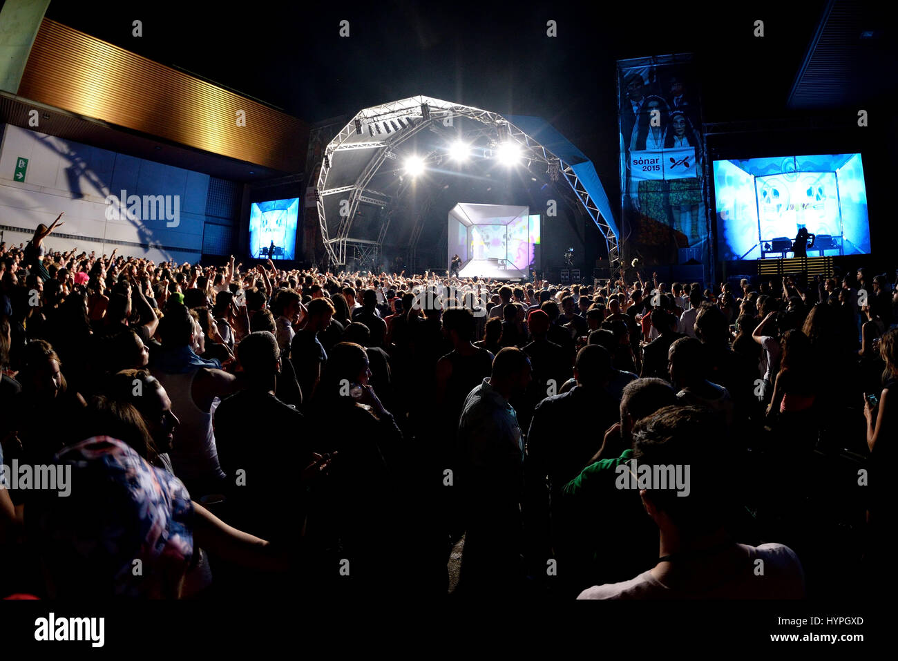 BARCELONA - JUN 20: People in a concert at Sonar Festival on June 20, 2015 in Barcelona, Spain. Stock Photo