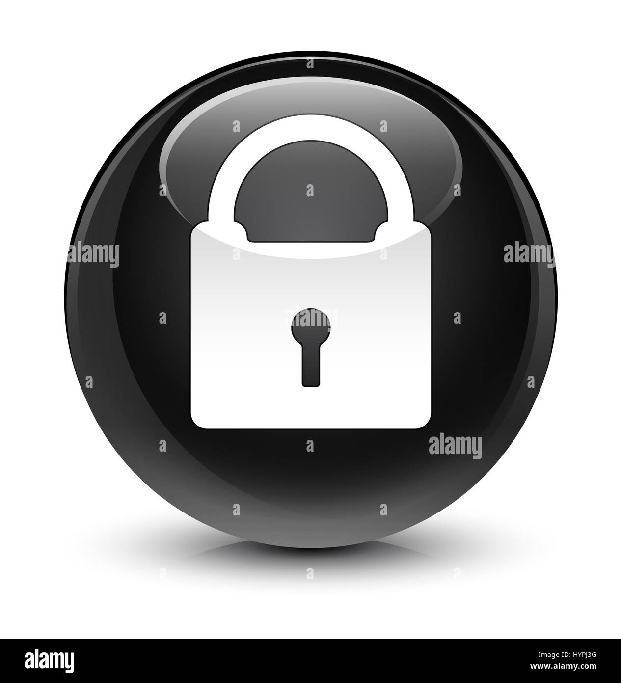 Padlock icon isolated on glassy black round button abstract ...