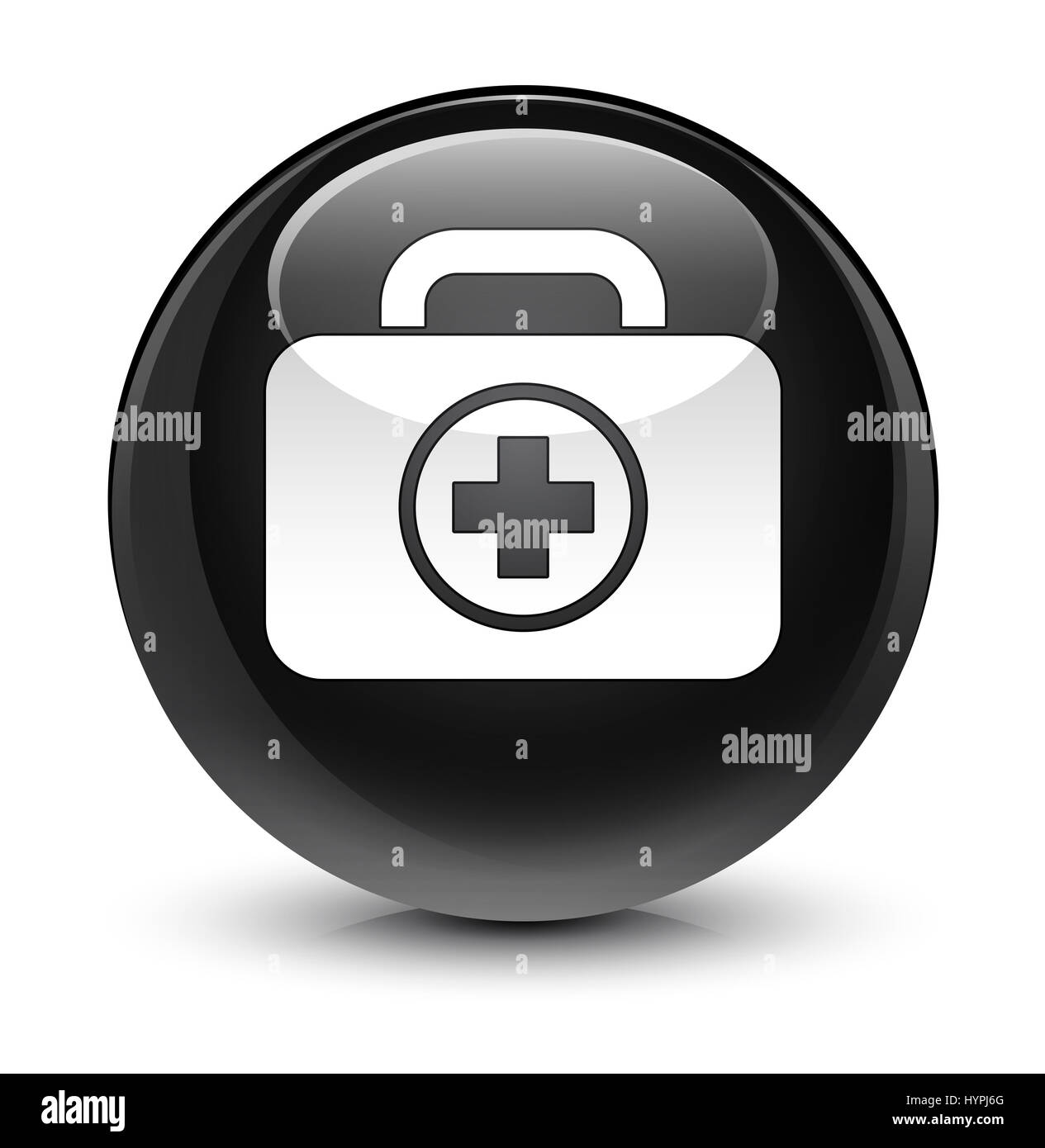 First aid kit icon isolated on glassy black round button abstract ...